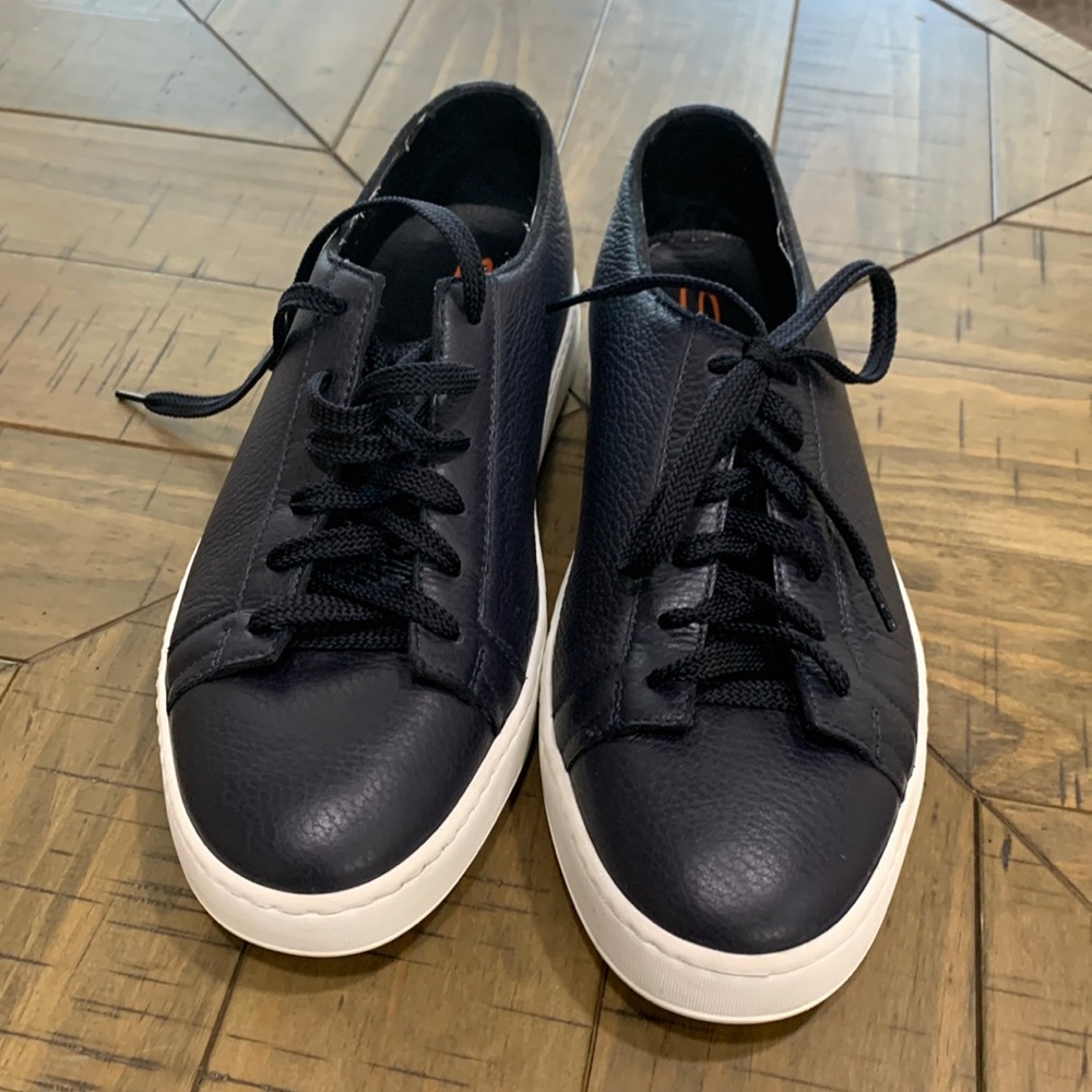 SANTONI BLUE TUMBLED LEATHER SNEAKER